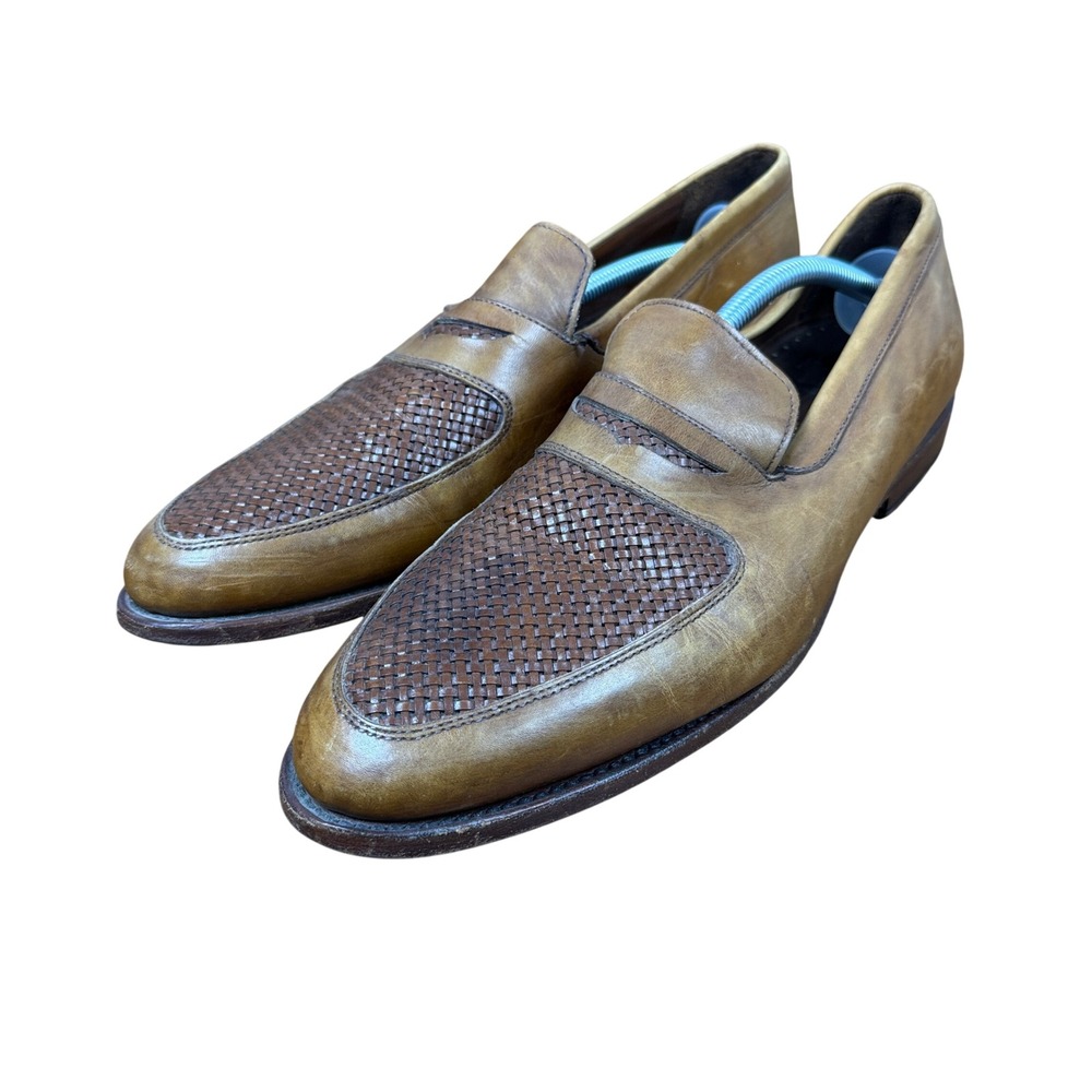 Allen Edmonds Carlstadt Loafers Mens 11.5 D Tan Woven Leather Penny Slip On Shoe
